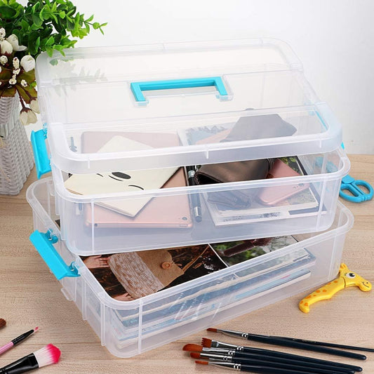 2 Layer Stack & Carry Box,Transparent Rectangular Multi Utility Detachable